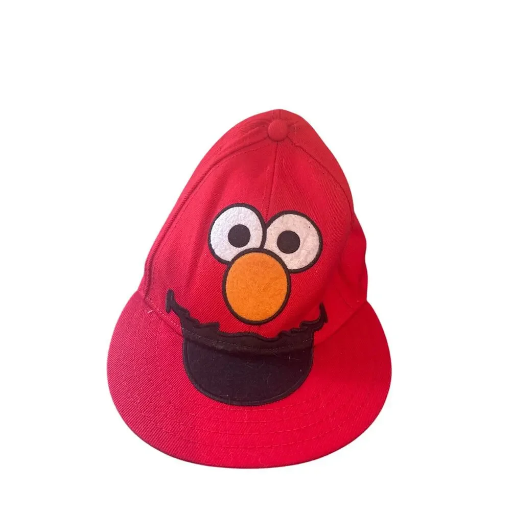 Sesame Street Elmo Red Big Face Flat Bill Mens Baseball Hat Flex Cap L